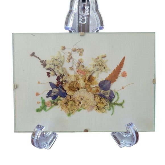 Vintage Kunsthandwerk Aus Osterreich Pressed Flower Art Work - Picture 1 of 7